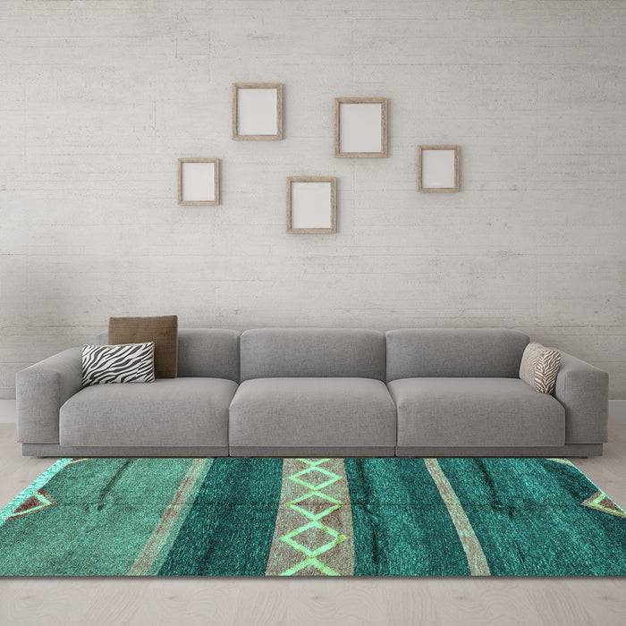 Machine Washable Abstract Turquoise Modern Area Rugs in a Living Room,, wshabs4940turq
