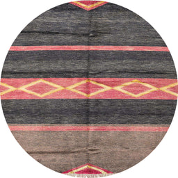 Round Machine Washable Abstract Dark Almond Brown Rug, wshabs4940