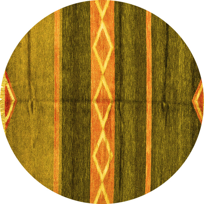 Round Abstract Yellow Modern Rug, abs4940yw