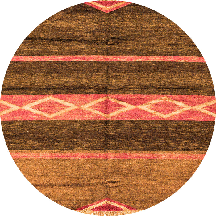Round Machine Washable Abstract Orange Modern Area Rugs, wshabs4940org