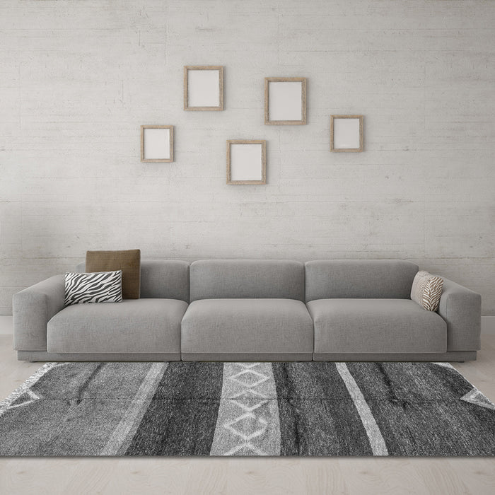 Machine Washable Abstract Gray Modern Rug in a Living Room,, wshabs4940gry