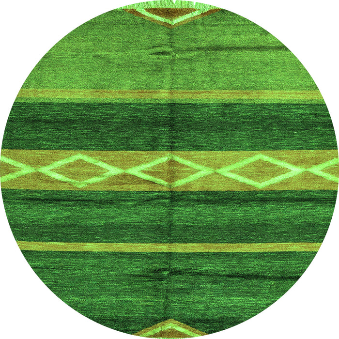 Round Machine Washable Abstract Green Modern Area Rugs, wshabs4940grn