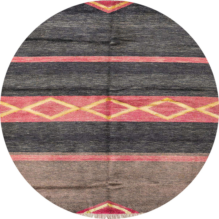 Round Abstract Dark Almond Brown Modern Rug, abs4940