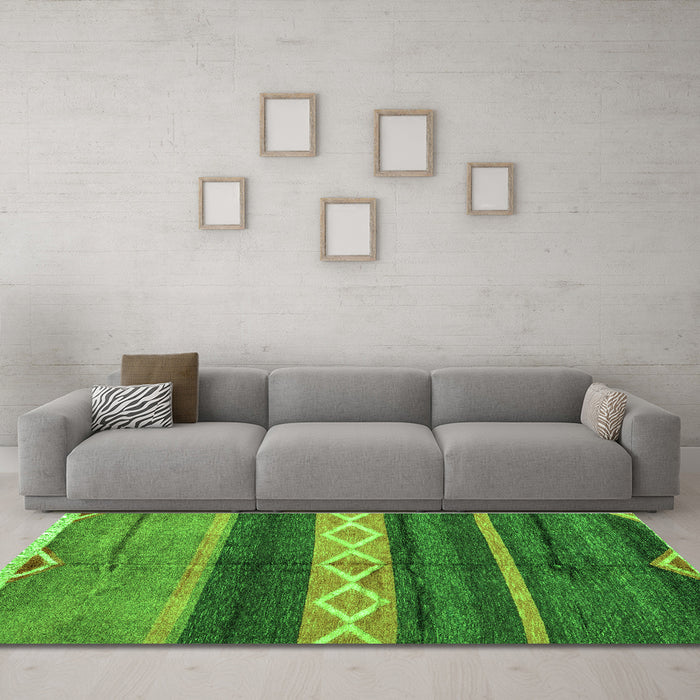 Machine Washable Abstract Green Modern Area Rugs in a Living Room,, wshabs4940grn