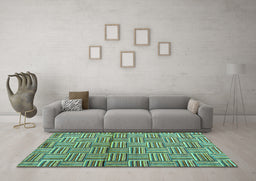 Machine Washable Abstract Turquoise Modern Area Rugs in a Living Room,, wshabs4941turq