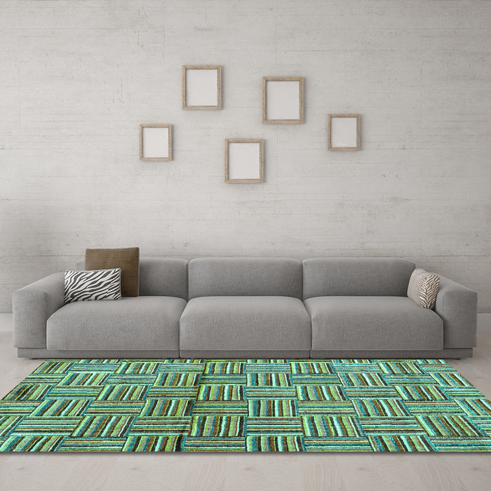 Machine Washable Abstract Turquoise Modern Area Rugs in a Living Room,, wshabs4941turq