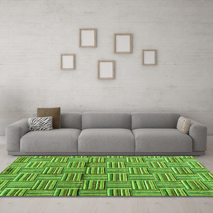 Machine Washable Abstract Green Modern Area Rugs in a Living Room,, wshabs4941grn