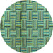 Round Machine Washable Abstract Turquoise Modern Area Rugs, wshabs4941turq