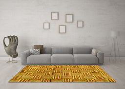 Machine Washable Abstract Yellow Modern Rug in a Living Room, wshabs4941yw
