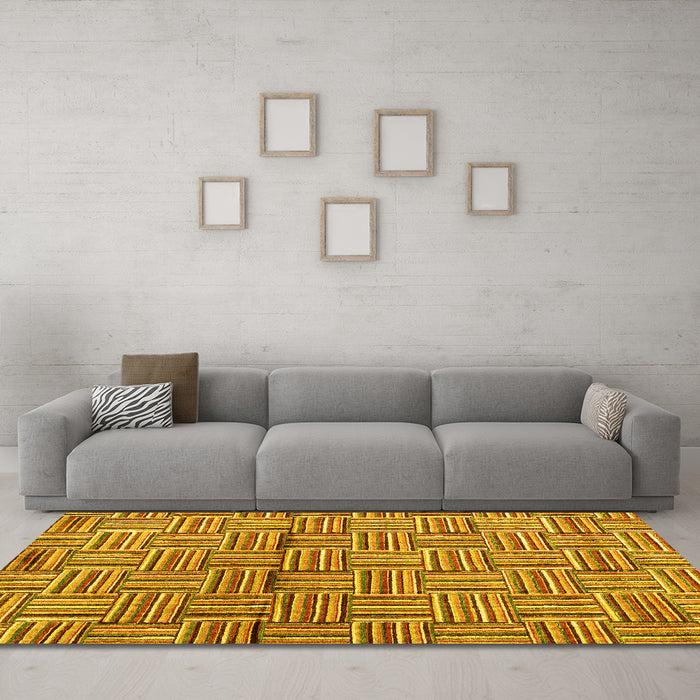 Machine Washable Abstract Yellow Modern Rug in a Living Room, wshabs4941yw