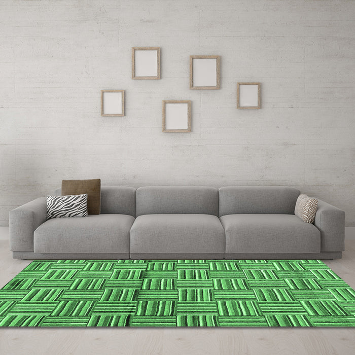 Machine Washable Abstract Emerald Green Modern Area Rugs in a Living Room,, wshabs4941emgrn