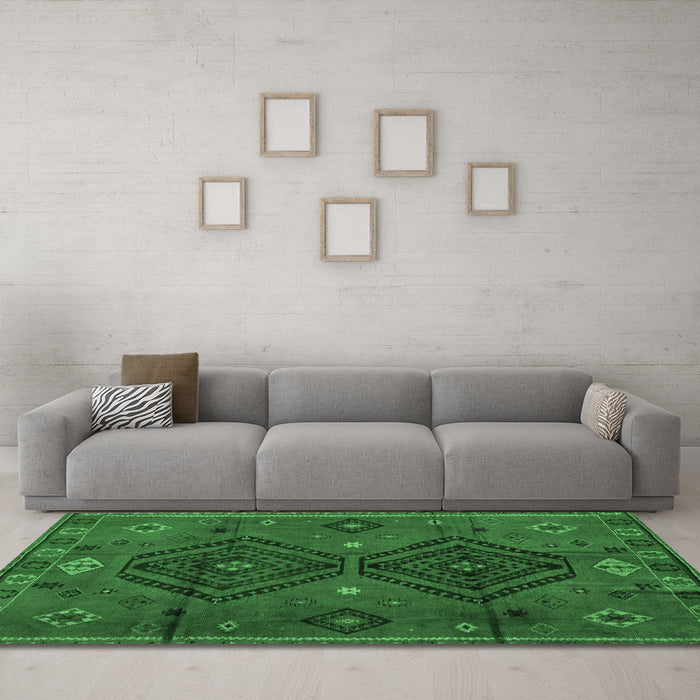 Machine Washable Southwestern Emerald Green Country Area Rugs in a Living Room,, wshabs4942emgrn