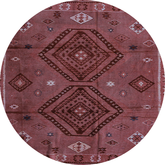 Round Machine Washable Southwestern Light Blue Country Rug, wshabs4942lblu