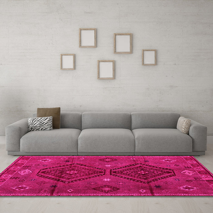 Machine Washable Southwestern Pink Country Rug in a Living Room, wshabs4942pnk