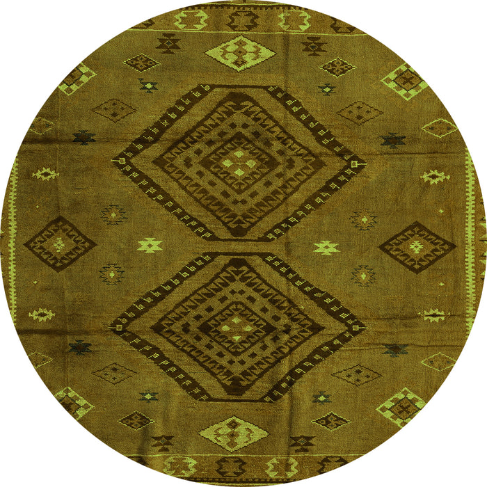 Round Southwestern Green Country Rug, abs4942grn