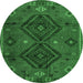 Round Machine Washable Southwestern Emerald Green Country Area Rugs, wshabs4942emgrn