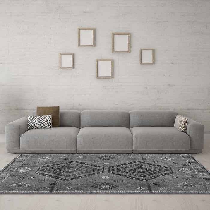 Machine Washable Southwestern Gray Country Rug in a Living Room,, wshabs4942gry