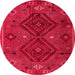 Round Machine Washable Abstract Red Rug, wshabs4942