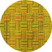 Round Abstract Yellow Modern Rug, abs4943yw