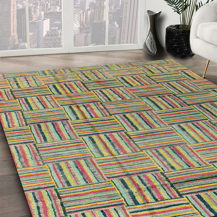 Machine Washable Abstract Olive Green Rug in a Family Room, wshabs4943