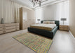 Abstract Olive Green Modern Rug in a Bedroom, abs4943