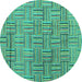 Round Machine Washable Abstract Turquoise Modern Area Rugs, wshabs4943turq