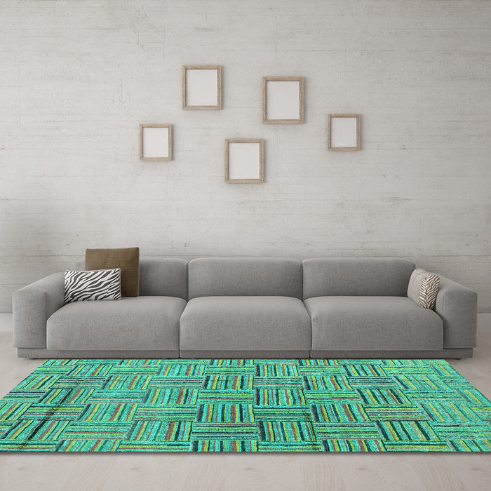 Machine Washable Abstract Turquoise Modern Area Rugs in a Living Room,, wshabs4943turq