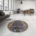 Round Abstract Camel Brown Modern Rug in a Office, abs4944