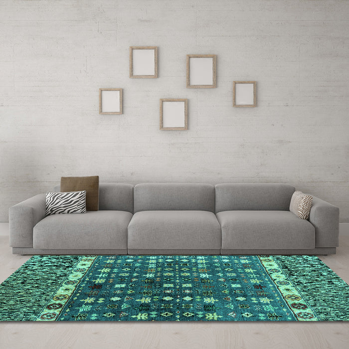 Machine Washable Abstract Turquoise Modern Area Rugs in a Living Room,, wshabs4944turq