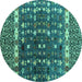 Round Machine Washable Abstract Turquoise Modern Area Rugs, wshabs4944turq