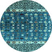 Round Machine Washable Abstract Light Blue Modern Rug, wshabs4944lblu