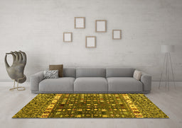 Machine Washable Abstract Yellow Modern Rug in a Living Room, wshabs4944yw