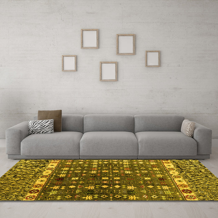 Machine Washable Abstract Yellow Modern Rug in a Living Room, wshabs4944yw