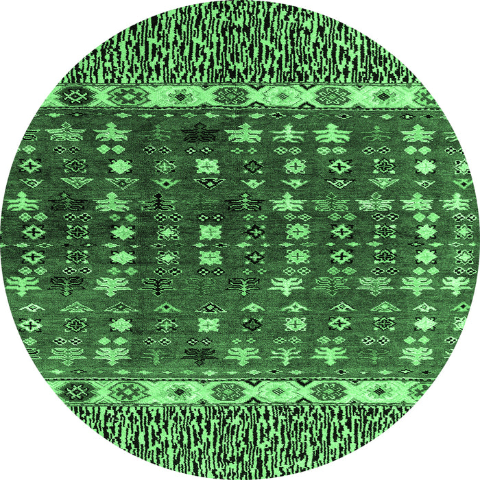 Round Machine Washable Abstract Emerald Green Modern Area Rugs, wshabs4944emgrn