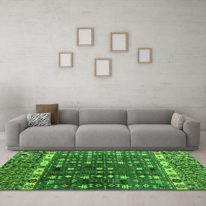 Machine Washable Abstract Green Modern Area Rugs in a Living Room,, wshabs4944grn