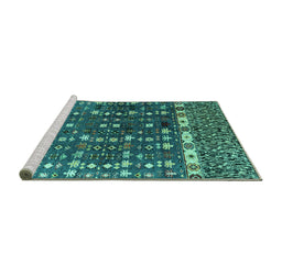 Sideview of Machine Washable Abstract Turquoise Modern Area Rugs, wshabs4944turq