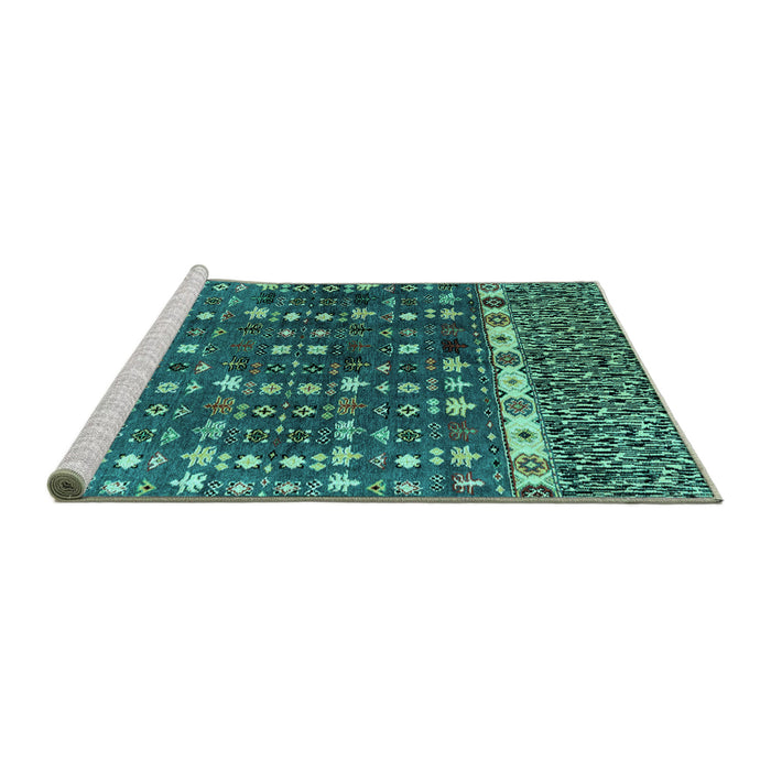 Sideview of Machine Washable Abstract Turquoise Modern Area Rugs, wshabs4944turq