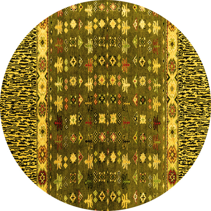 Round Abstract Yellow Modern Rug, abs4944yw