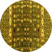 Round Abstract Yellow Modern Rug, abs4944yw