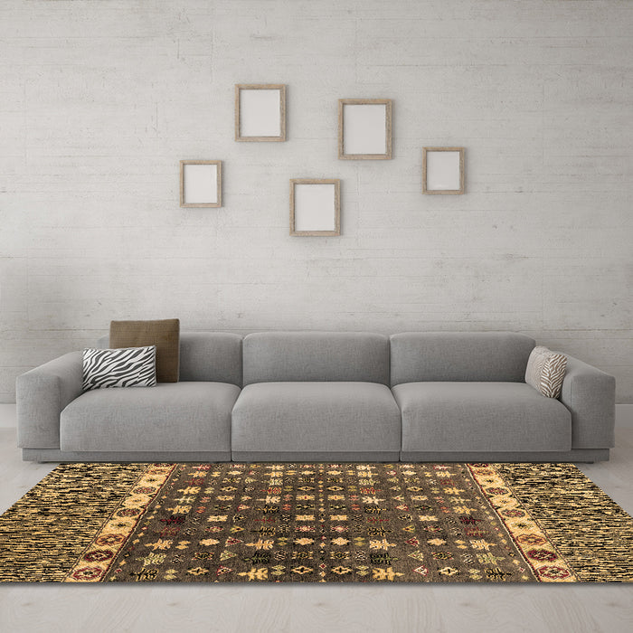 Machine Washable Abstract Brown Modern Rug in a Living Room,, wshabs4944brn