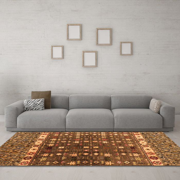 Machine Washable Abstract Orange Modern Area Rugs in a Living Room, wshabs4944org