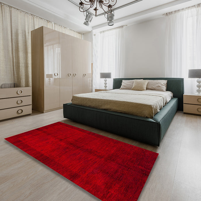 Abstract Red Modern Rug in a Bedroom, abs4945