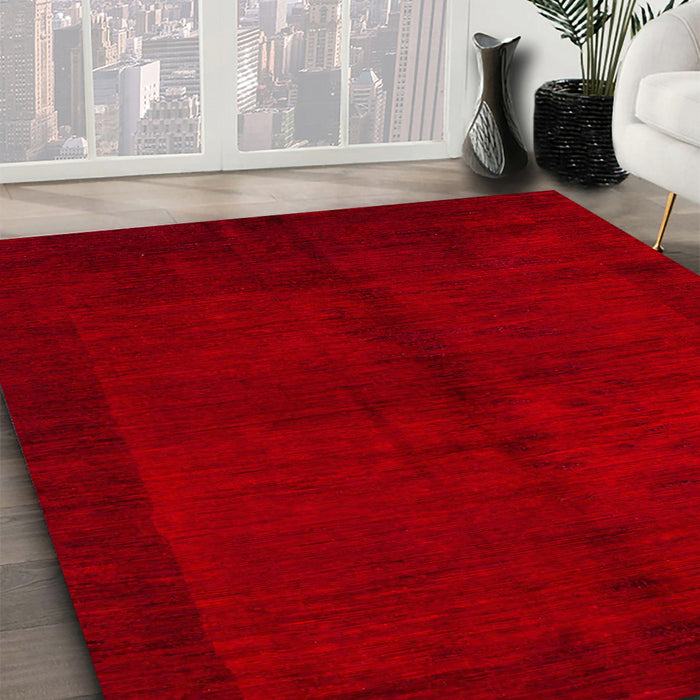 Machine Washable Abstract Red Rug in a Family Room, wshabs4945