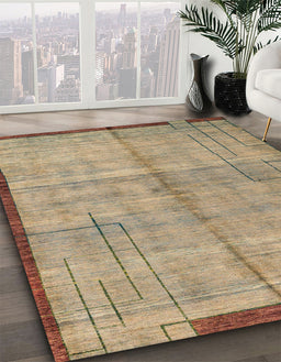 Abstract Dark Gold Brown Modern Rug in Family Room, abs4946