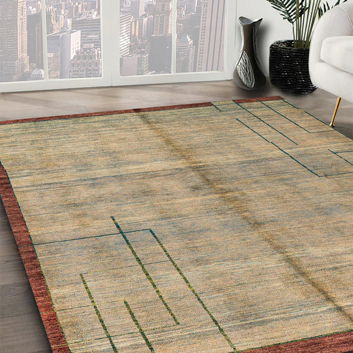 Abstract Dark Gold Brown Modern Rug in Family Room, abs4946