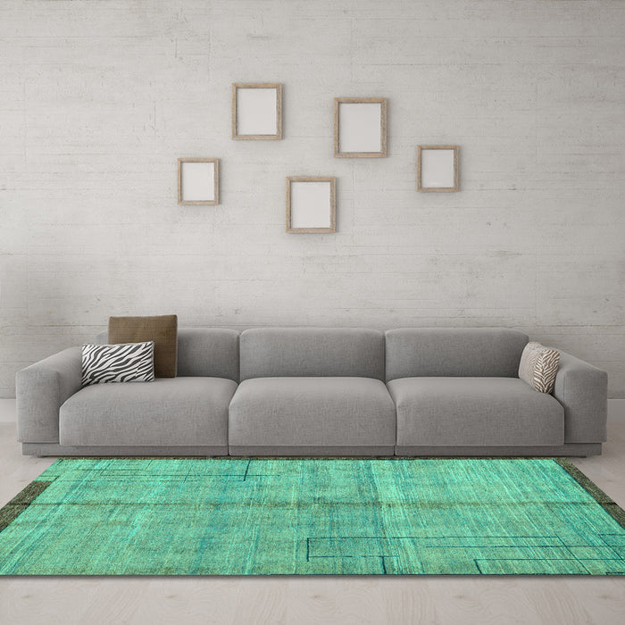Machine Washable Abstract Turquoise Modern Area Rugs in a Living Room,, wshabs4946turq