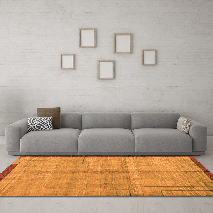 Machine Washable Abstract Orange Modern Area Rugs in a Living Room, wshabs4946org