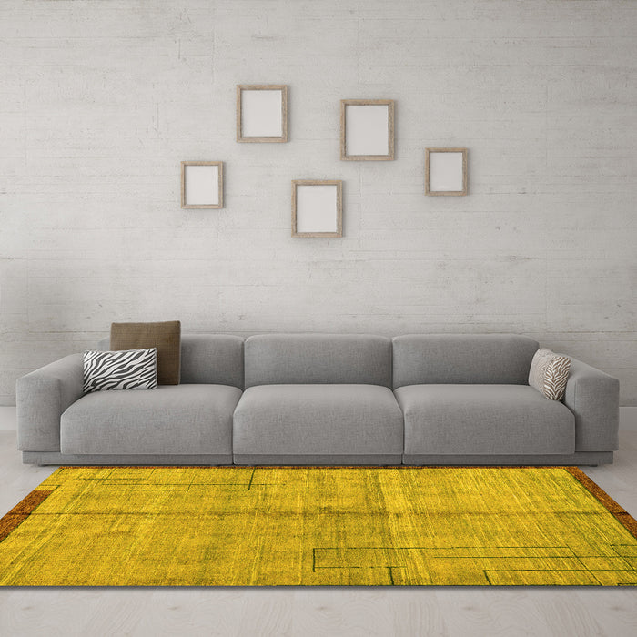 Machine Washable Abstract Yellow Modern Rug in a Living Room, wshabs4946yw