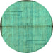 Round Abstract Turquoise Modern Rug, abs4946turq