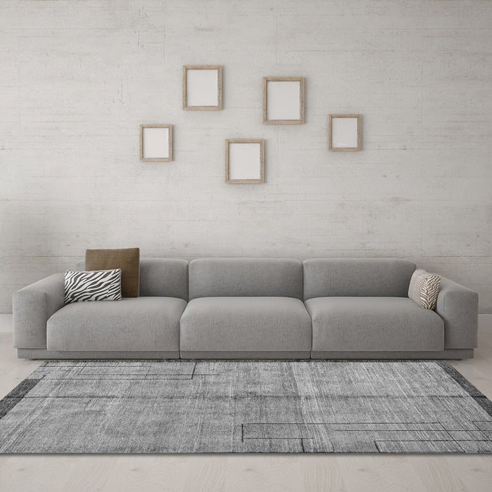 Machine Washable Abstract Gray Modern Rug in a Living Room,, wshabs4946gry